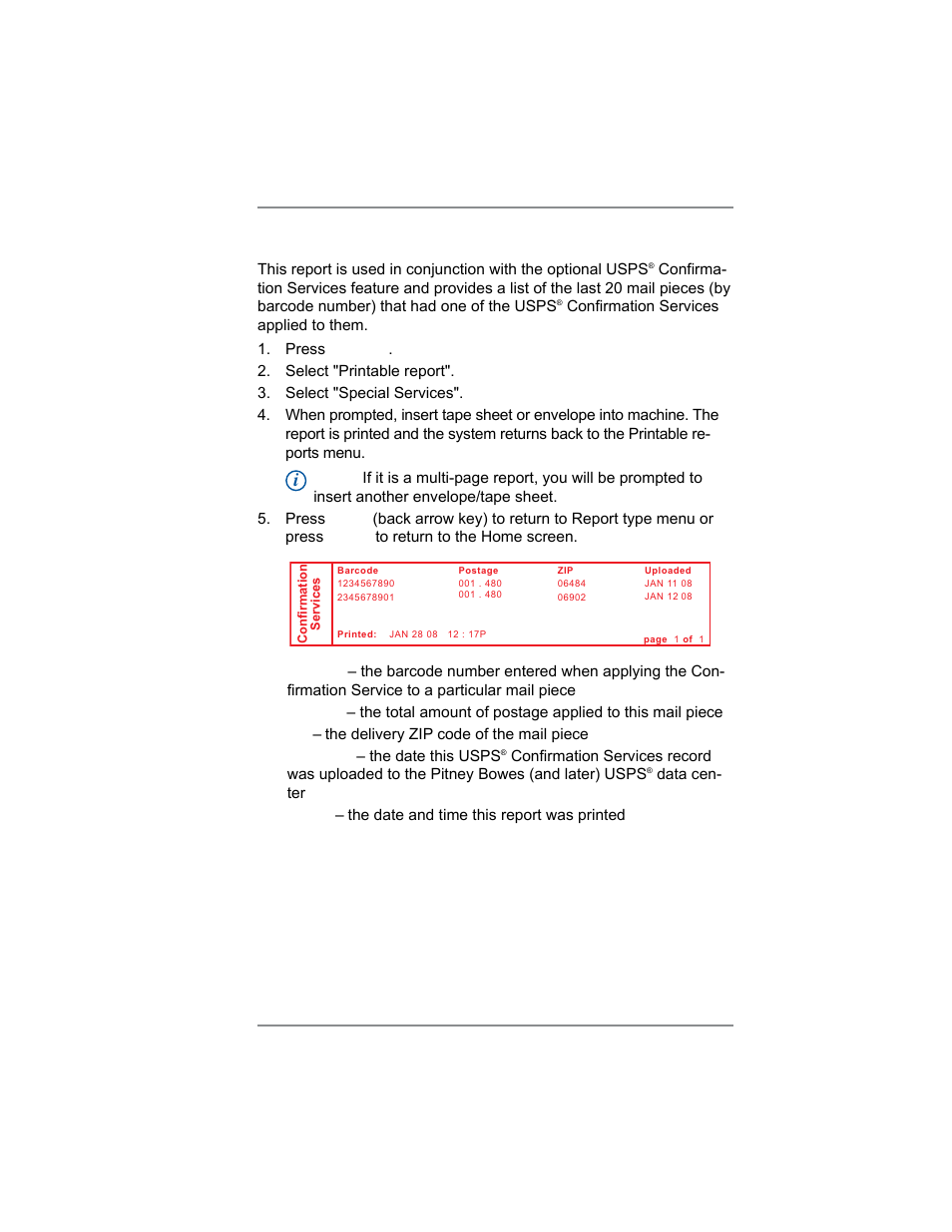 Special services report, 9 • reports | Pitney Bowes DM100i User Manual | Page 115 / 159