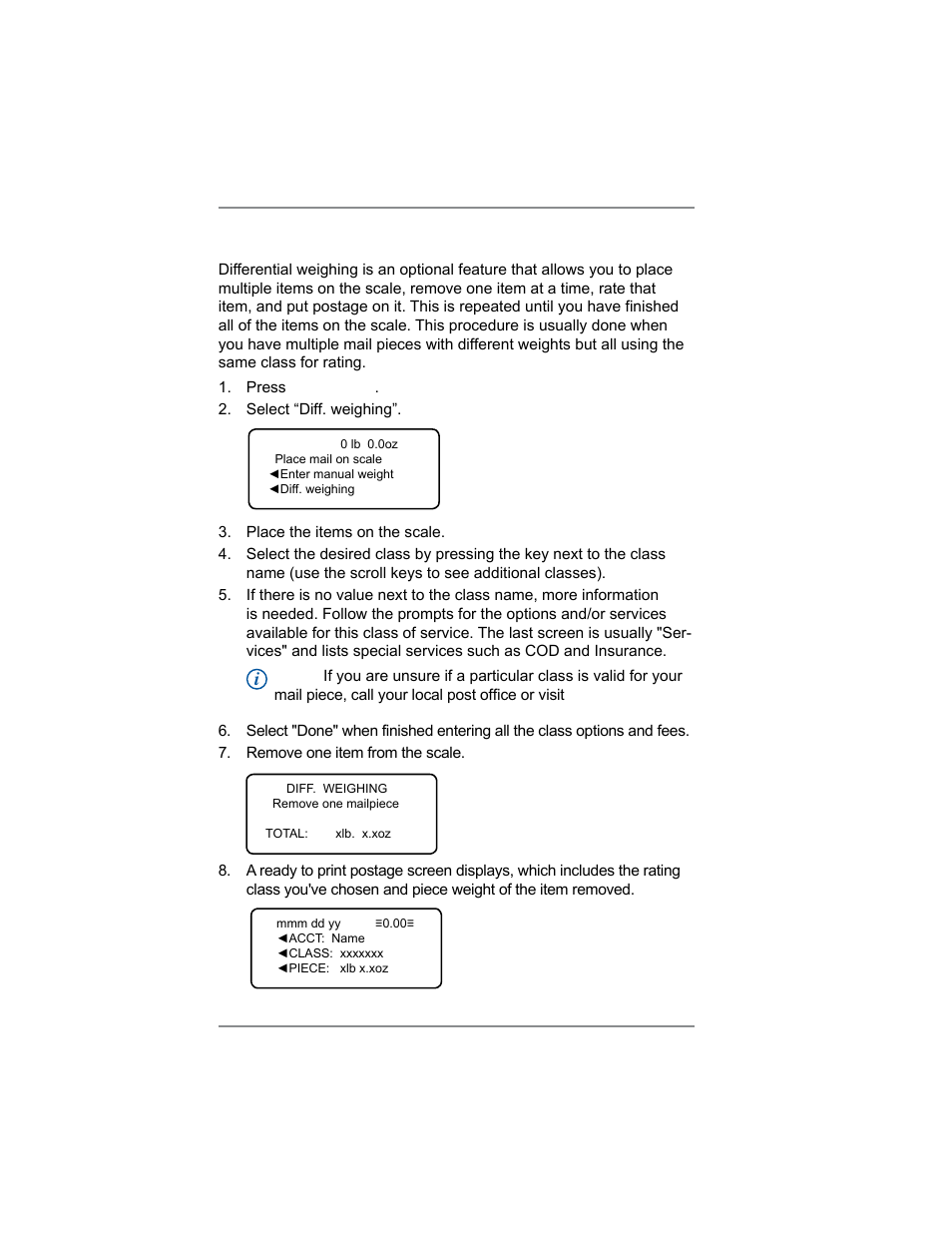 Using differential weighing, 3 • running mail | Pitney Bowes DM100i User Manual | Page 36 / 159