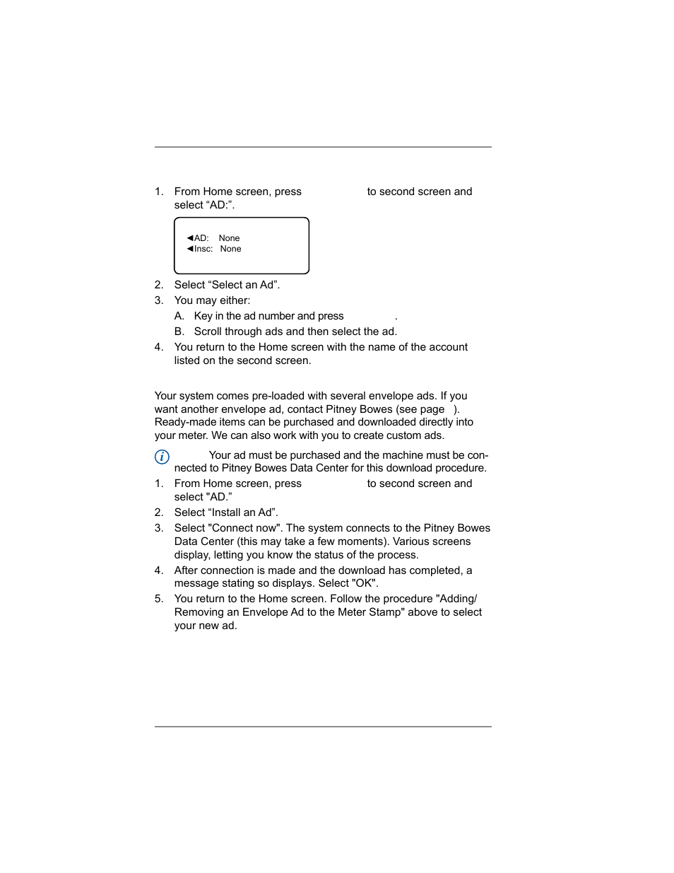 Adding/removing an envelope ad to the meter stamp, 4 • printing options | Pitney Bowes DM100i User Manual | Page 46 / 159