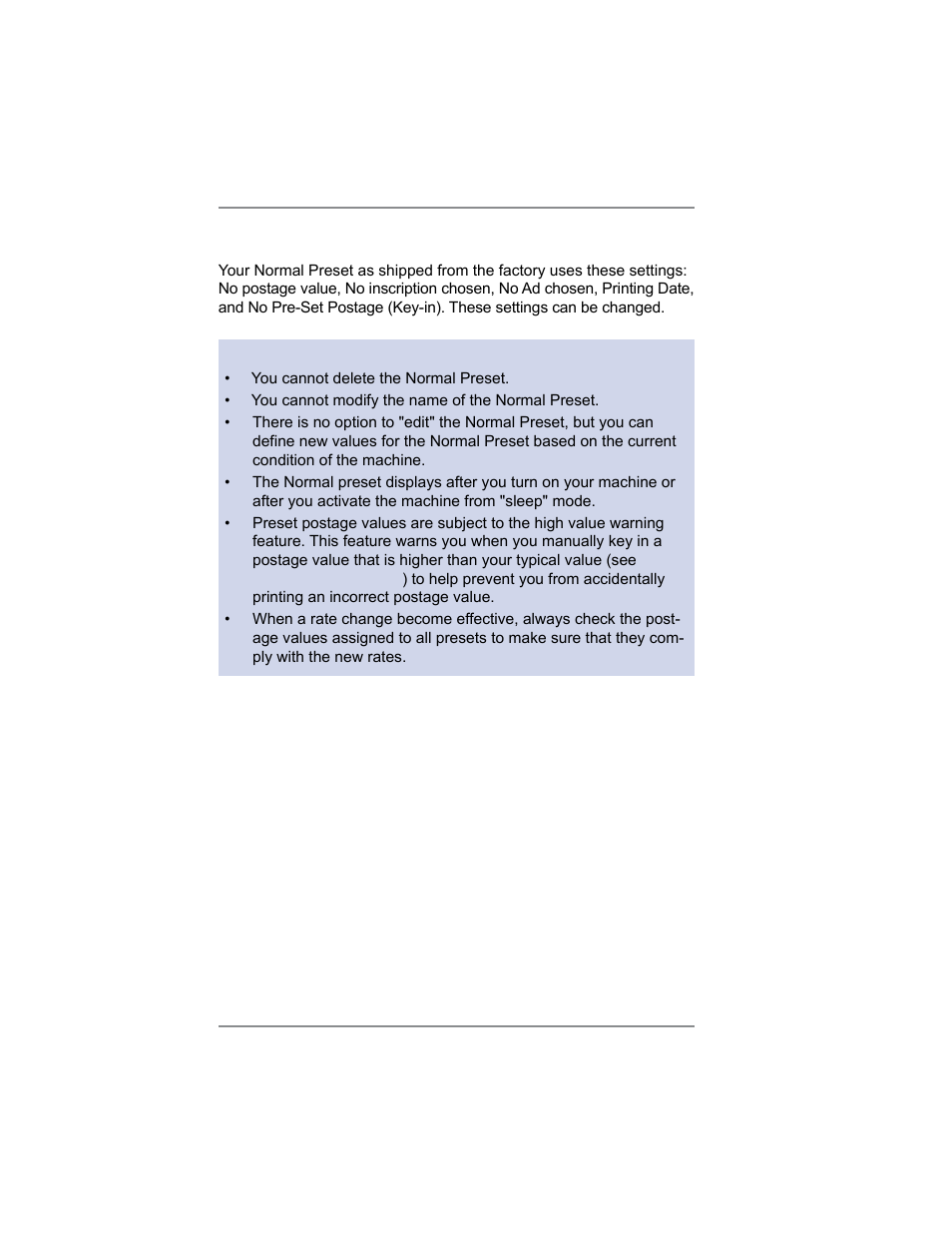 Normal preset, 5 • normal and custom presets | Pitney Bowes DM100i User Manual | Page 52 / 159