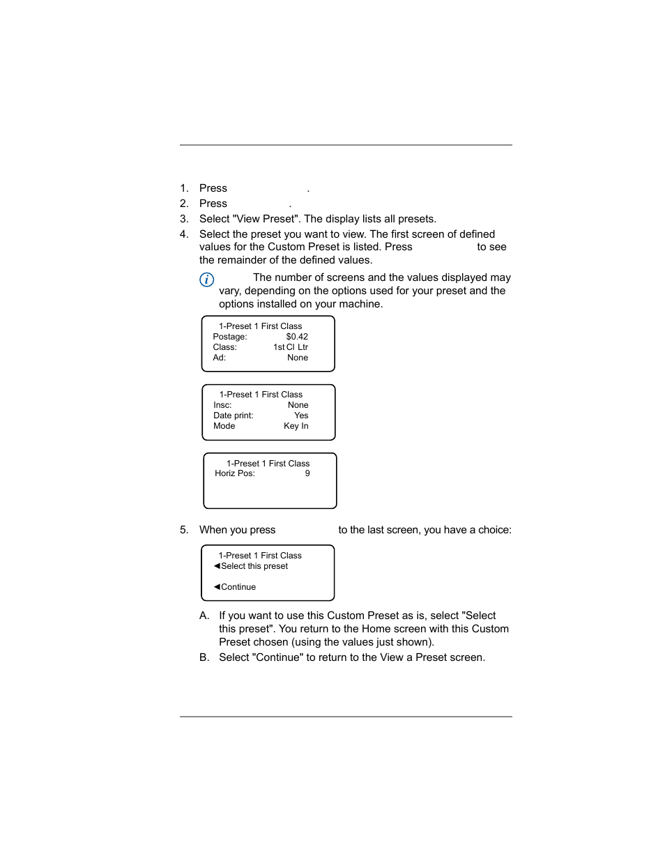 5 • normal and custom presets | Pitney Bowes DM100i User Manual | Page 57 / 159