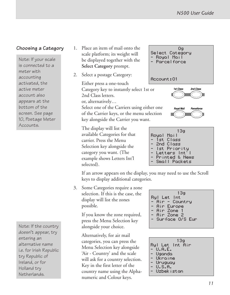 Choosing a category | Pitney Bowes N521P User Manual | Page 12 / 30