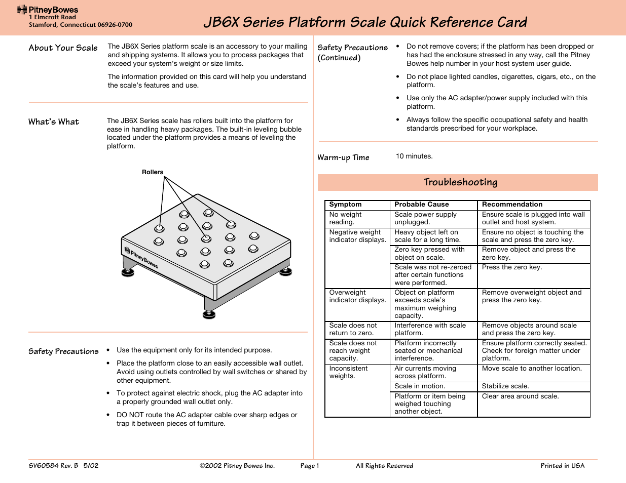 Pitney Bowes SV60584 User Manual | 2 pages