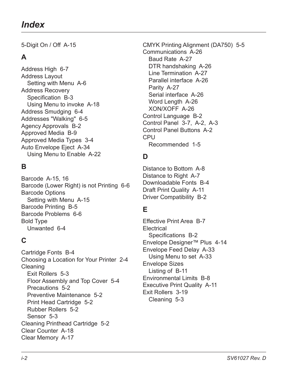 Index | Pitney Bowes ADDRESSRIGHT DA700 User Manual | Page 134 / 140