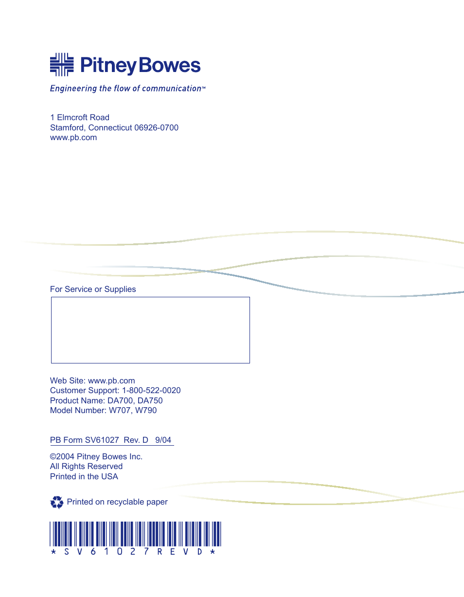 Back cover, Operator guide | Pitney Bowes ADDRESSRIGHT DA700 User Manual | Page 140 / 140