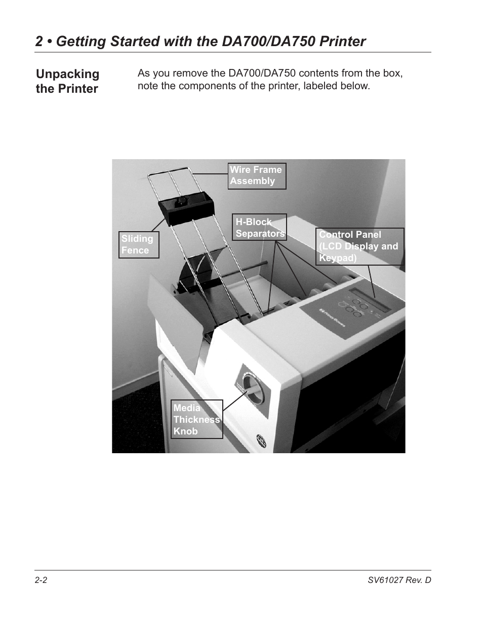 Unpacking the printer | Pitney Bowes ADDRESSRIGHT DA700 User Manual | Page 16 / 140