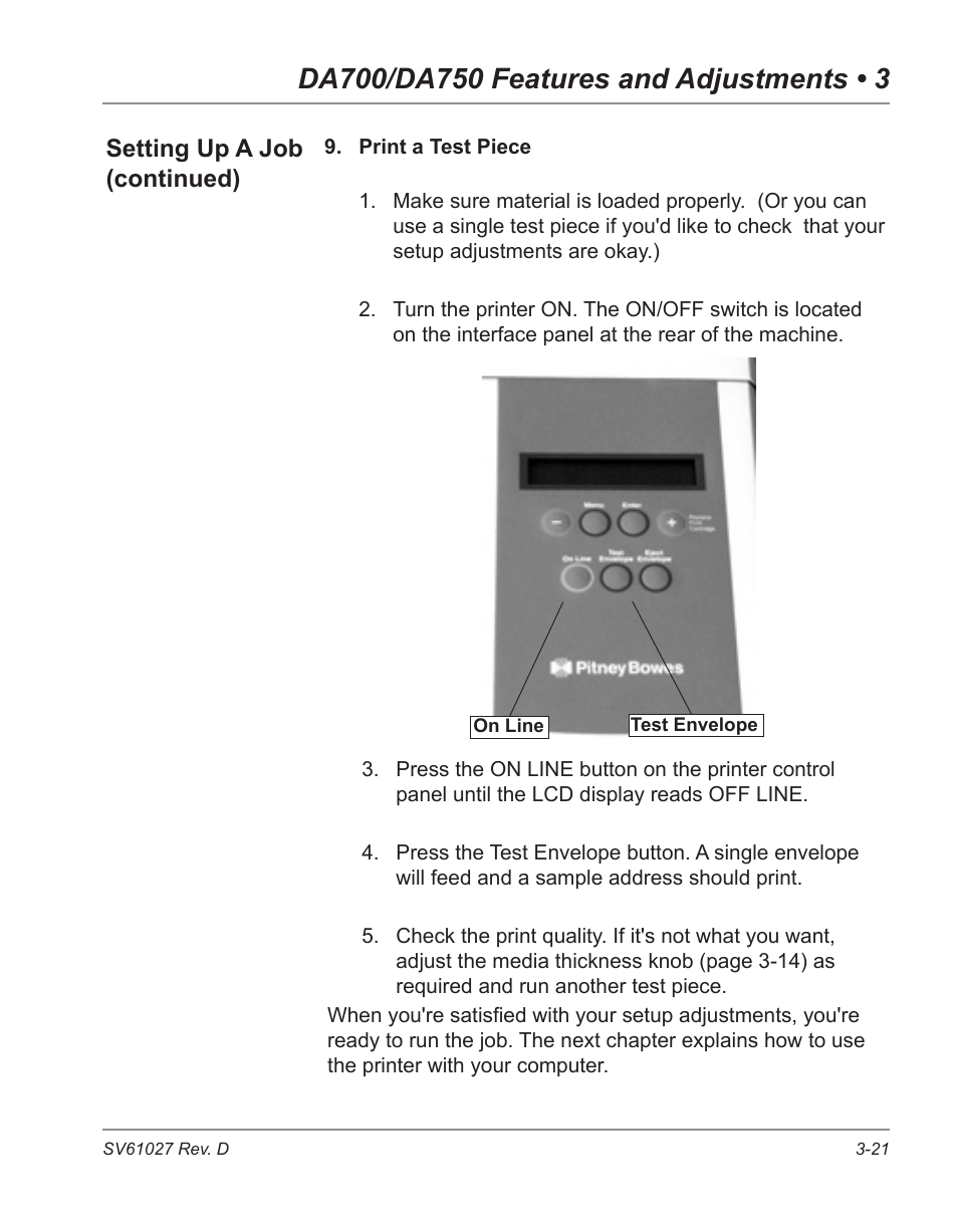 Setting up a job (continued) | Pitney Bowes ADDRESSRIGHT DA700 User Manual | Page 49 / 140