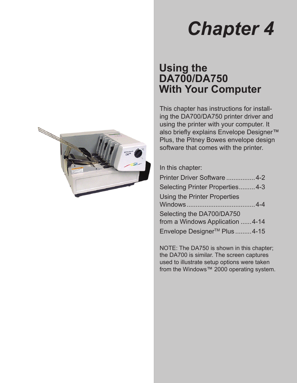 Chapter 4: using the printer with your computer, Chapter 4 | Pitney Bowes ADDRESSRIGHT DA700 User Manual | Page 51 / 140