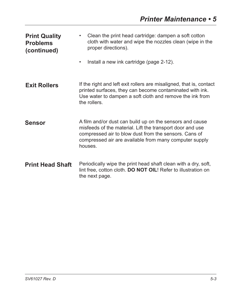 Printer maintenance • 5 | Pitney Bowes ADDRESSRIGHT DA700 User Manual | Page 69 / 140