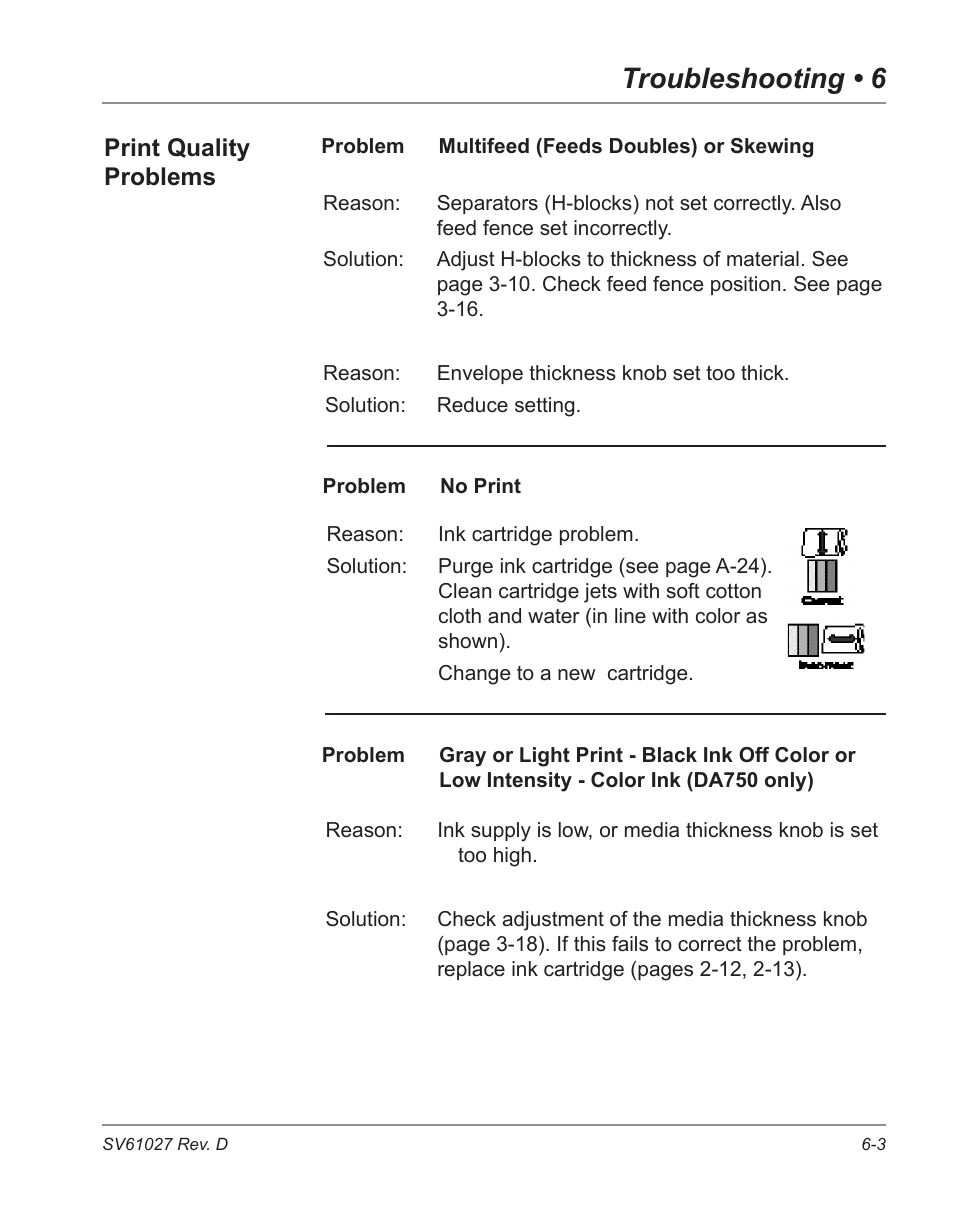 Troubleshooting • 6, Print quality problems | Pitney Bowes ADDRESSRIGHT DA700 User Manual | Page 79 / 140