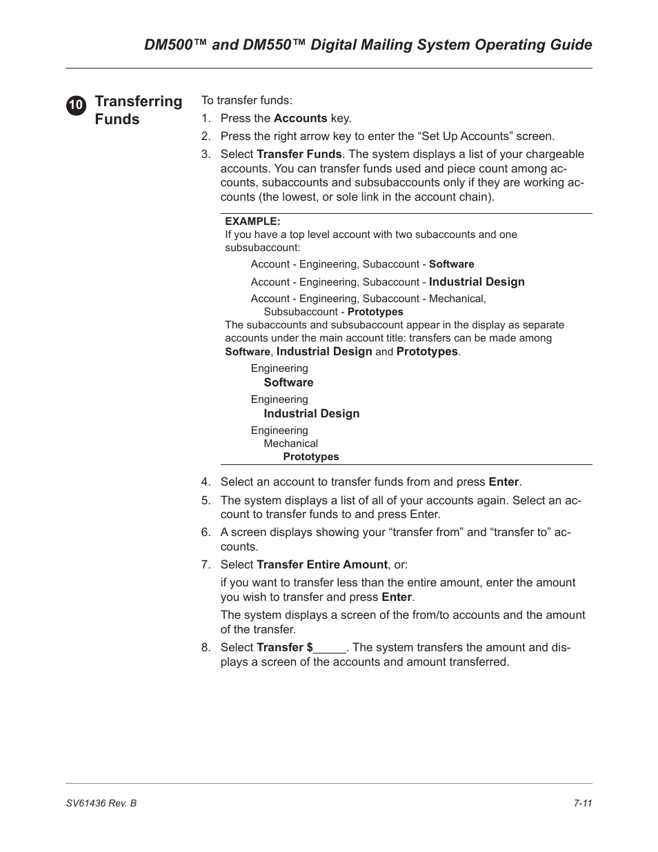 Transferring funds | Pitney Bowes DM550 User Manual | Page 117 / 208