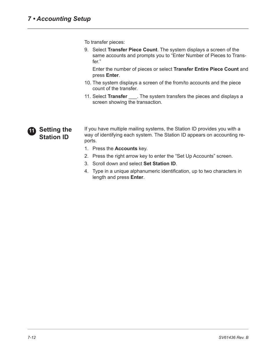 7 • accounting setup setting the station id | Pitney Bowes DM550 User Manual | Page 118 / 208