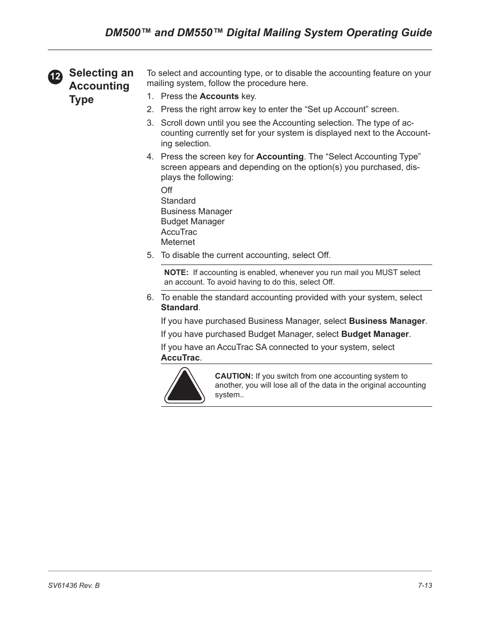 Selecting an accounting type | Pitney Bowes DM550 User Manual | Page 119 / 208