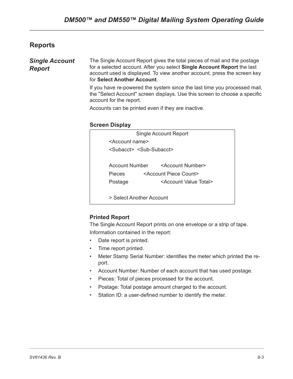 Reports | Pitney Bowes DM550 User Manual | Page 125 / 208