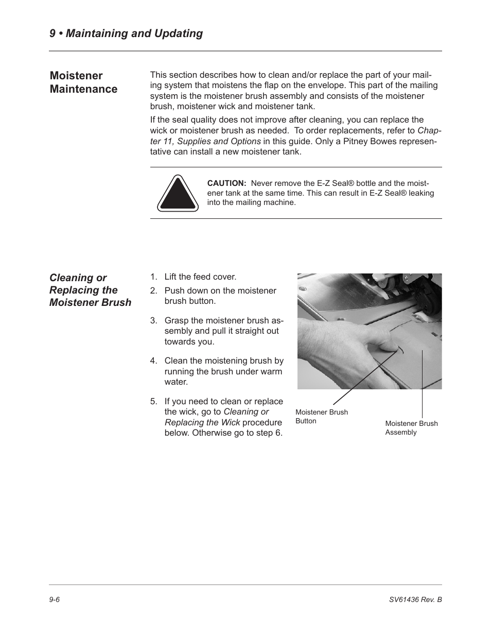 9 • maintaining and updating, Moistener maintenance | Pitney Bowes DM550 User Manual | Page 142 / 208