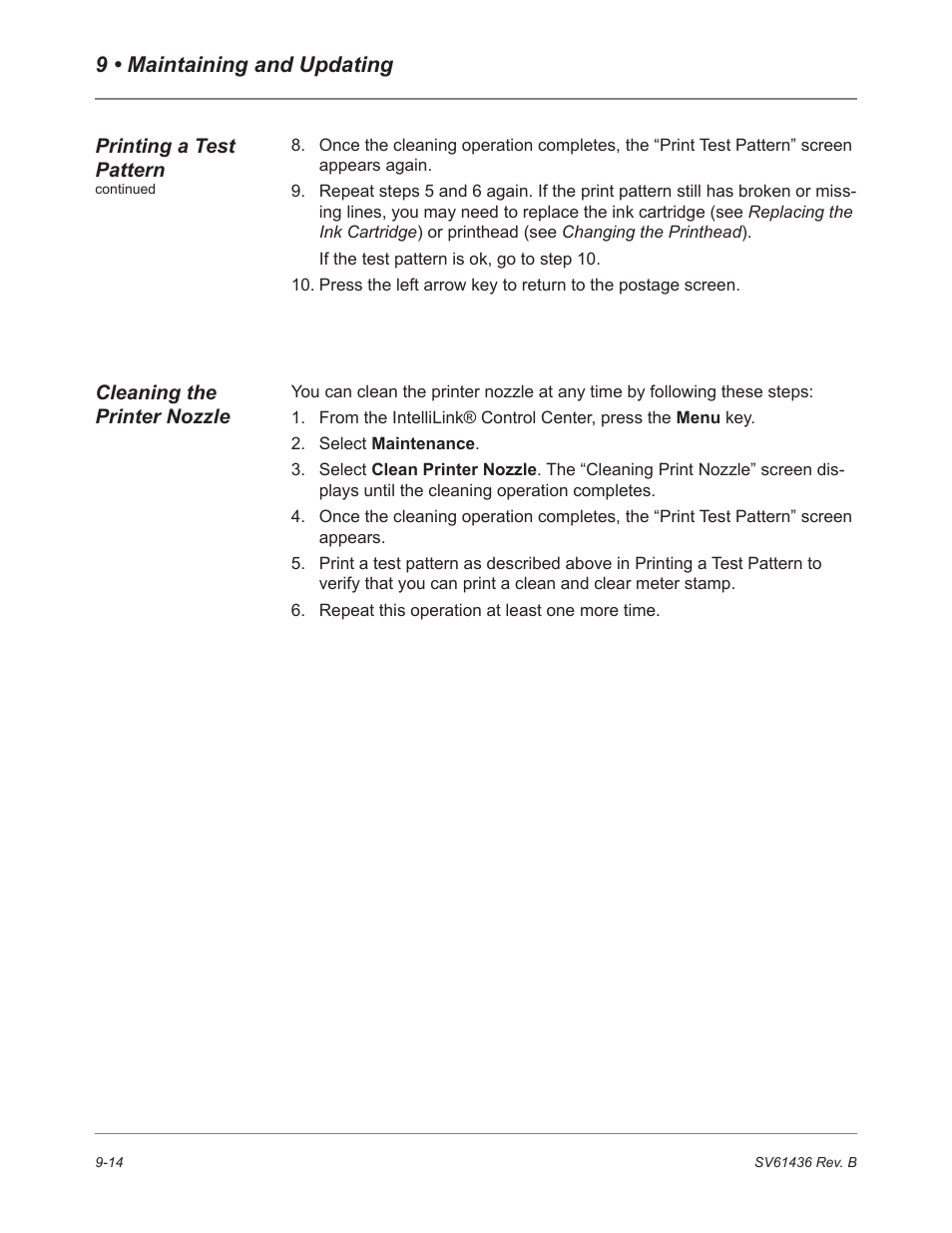 9 • maintaining and updating | Pitney Bowes DM550 User Manual | Page 150 / 208