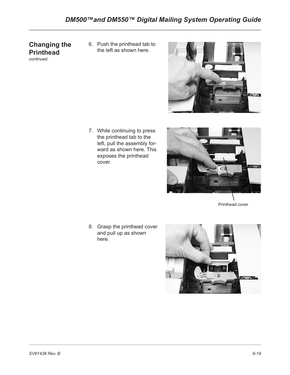 Changing the printhead | Pitney Bowes DM550 User Manual | Page 155 / 208