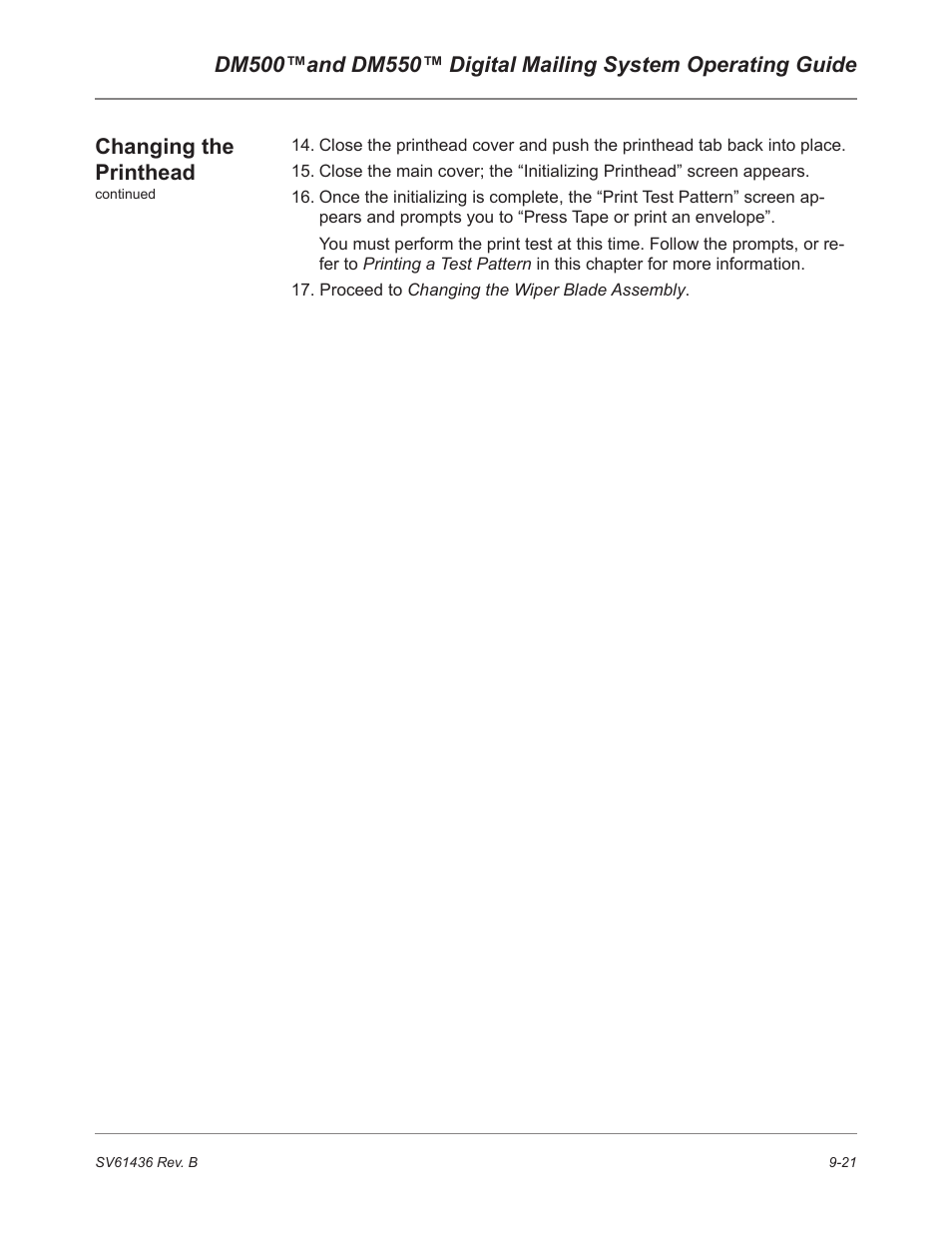 Changing the printhead | Pitney Bowes DM550 User Manual | Page 157 / 208