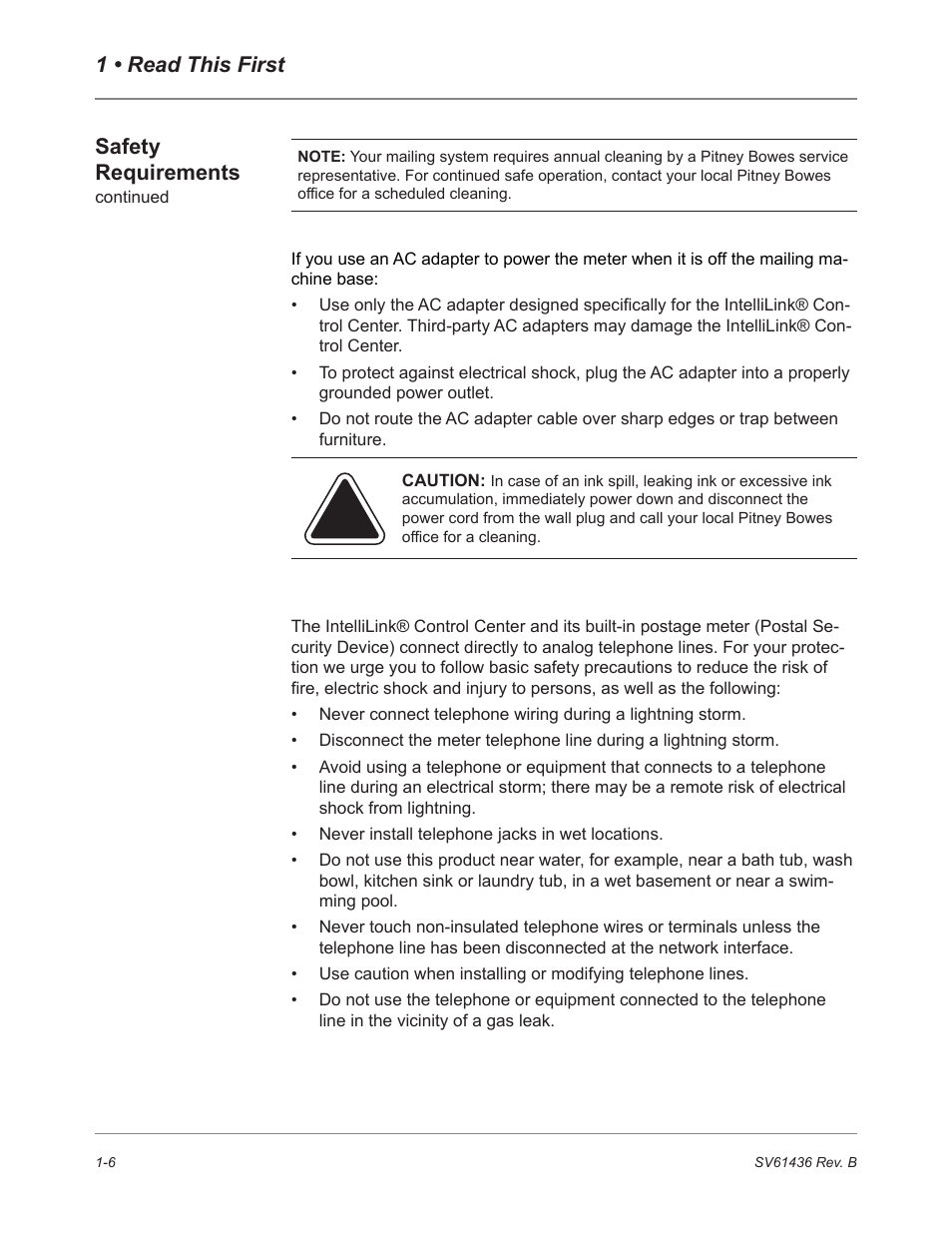 1 • read this first safety requirements | Pitney Bowes DM550 User Manual | Page 16 / 208