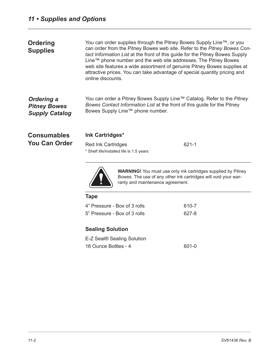 11 • supplies and options ordering supplies, Consumables you can order | Pitney Bowes DM550 User Manual | Page 174 / 208