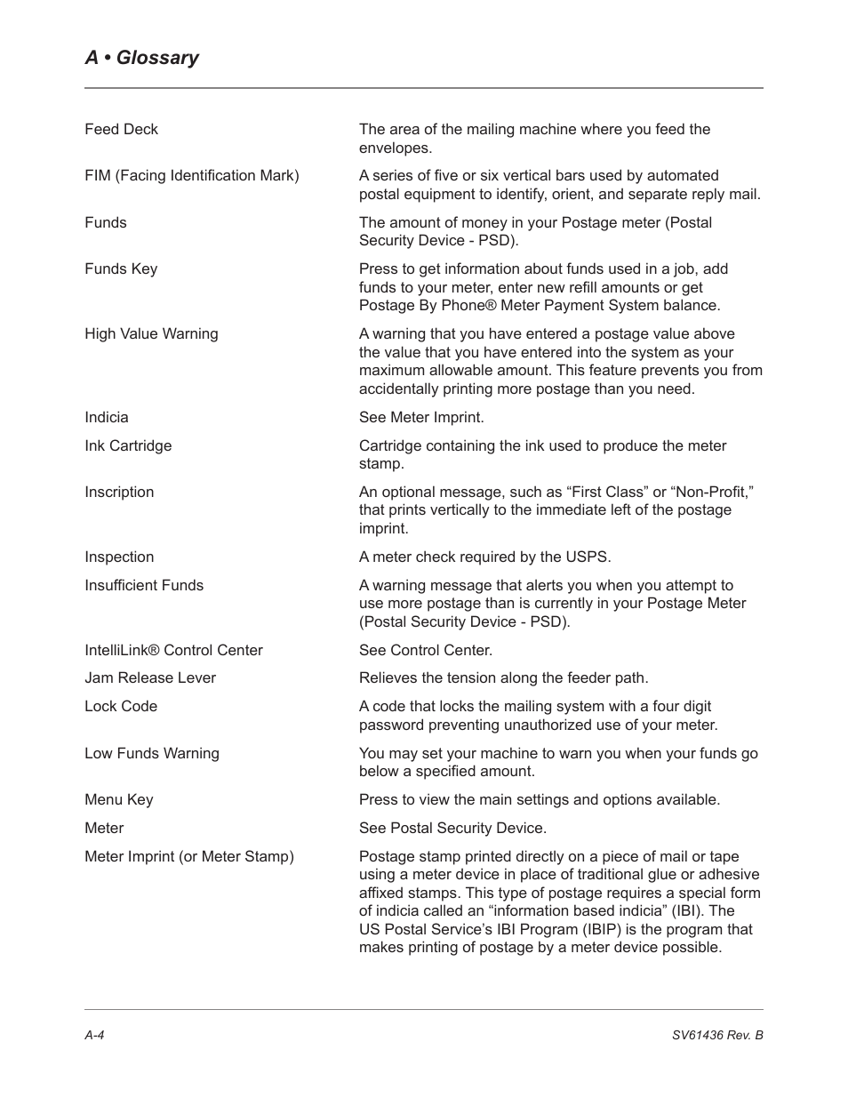 A • glossary | Pitney Bowes DM550 User Manual | Page 182 / 208