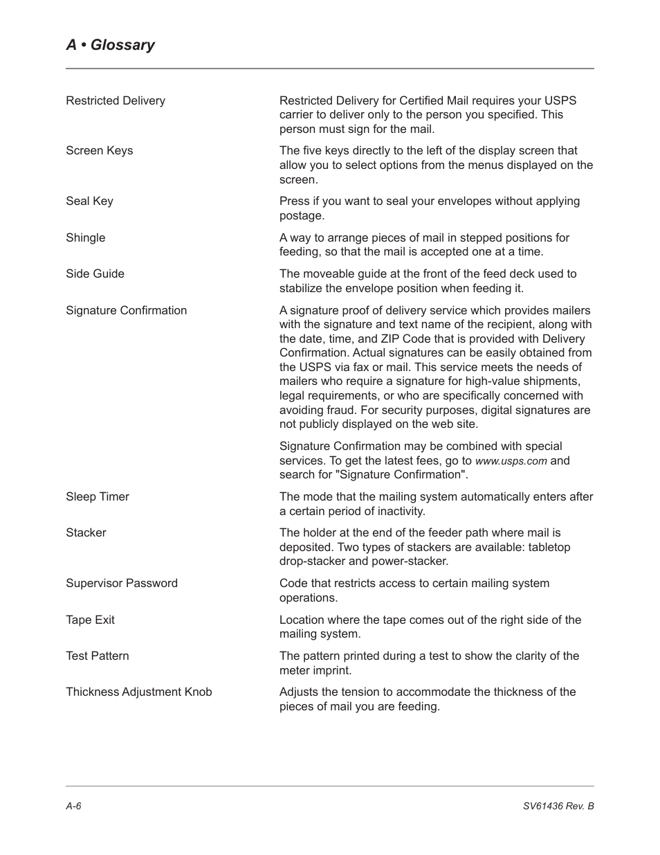 A • glossary | Pitney Bowes DM550 User Manual | Page 184 / 208