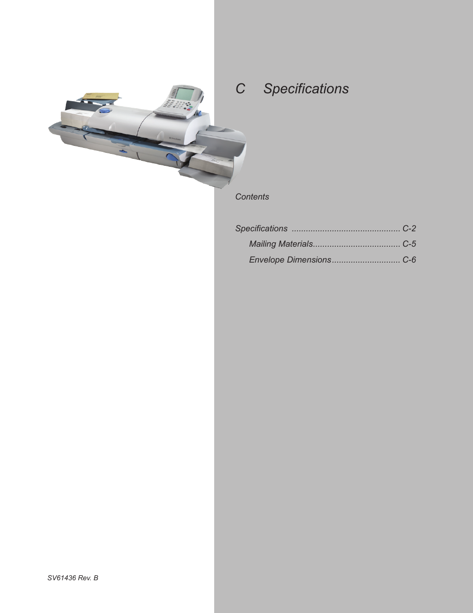 Specifications | Pitney Bowes DM550 User Manual | Page 195 / 208
