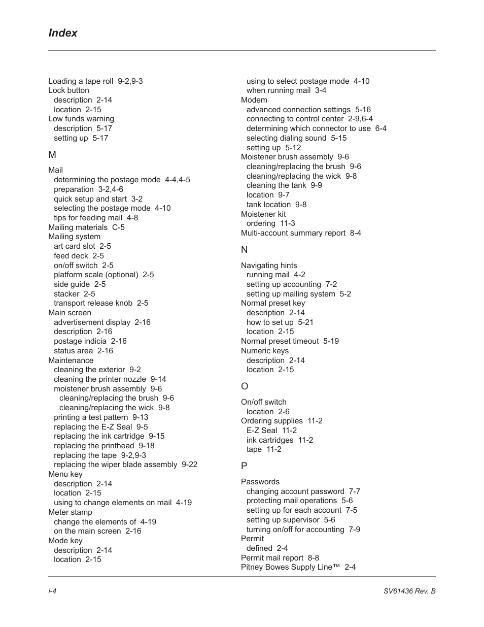 Index | Pitney Bowes DM550 User Manual | Page 204 / 208