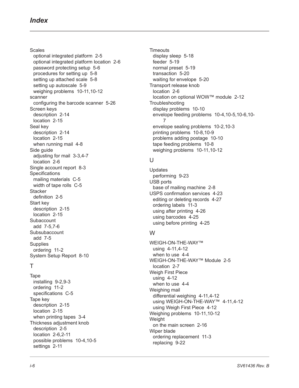 Index | Pitney Bowes DM550 User Manual | Page 206 / 208