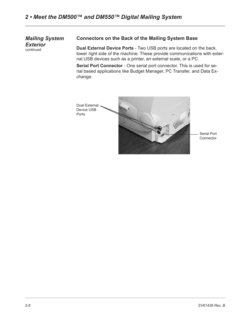 Digital mailing system, Mailing system exterior | Pitney Bowes DM550 User Manual | Page 26 / 208