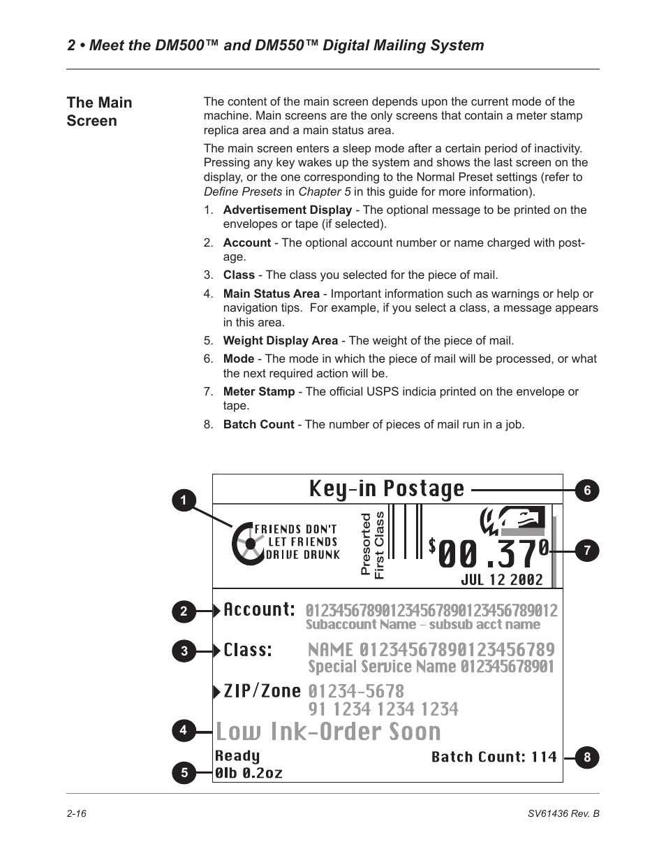 Digital mailing system, The main screen | Pitney Bowes DM550 User Manual | Page 34 / 208