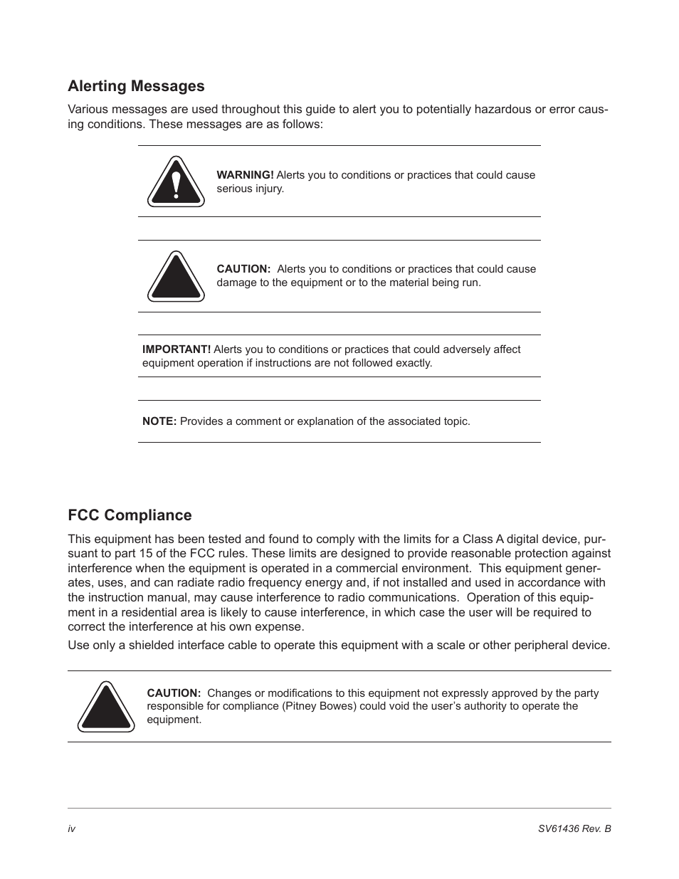 Fcc compliance, Alerting messages | Pitney Bowes DM550 User Manual | Page 4 / 208