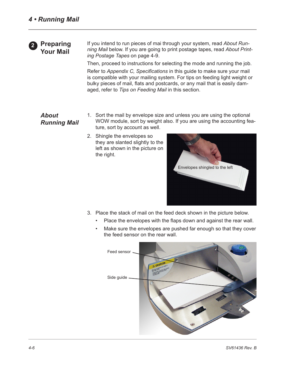 4 • running mail preparing your mail | Pitney Bowes DM550 User Manual | Page 44 / 208