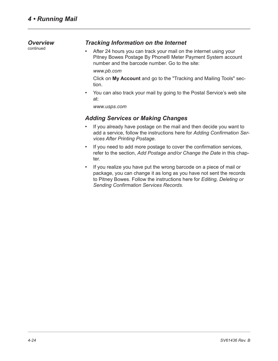 4 • running mail | Pitney Bowes DM550 User Manual | Page 62 / 208