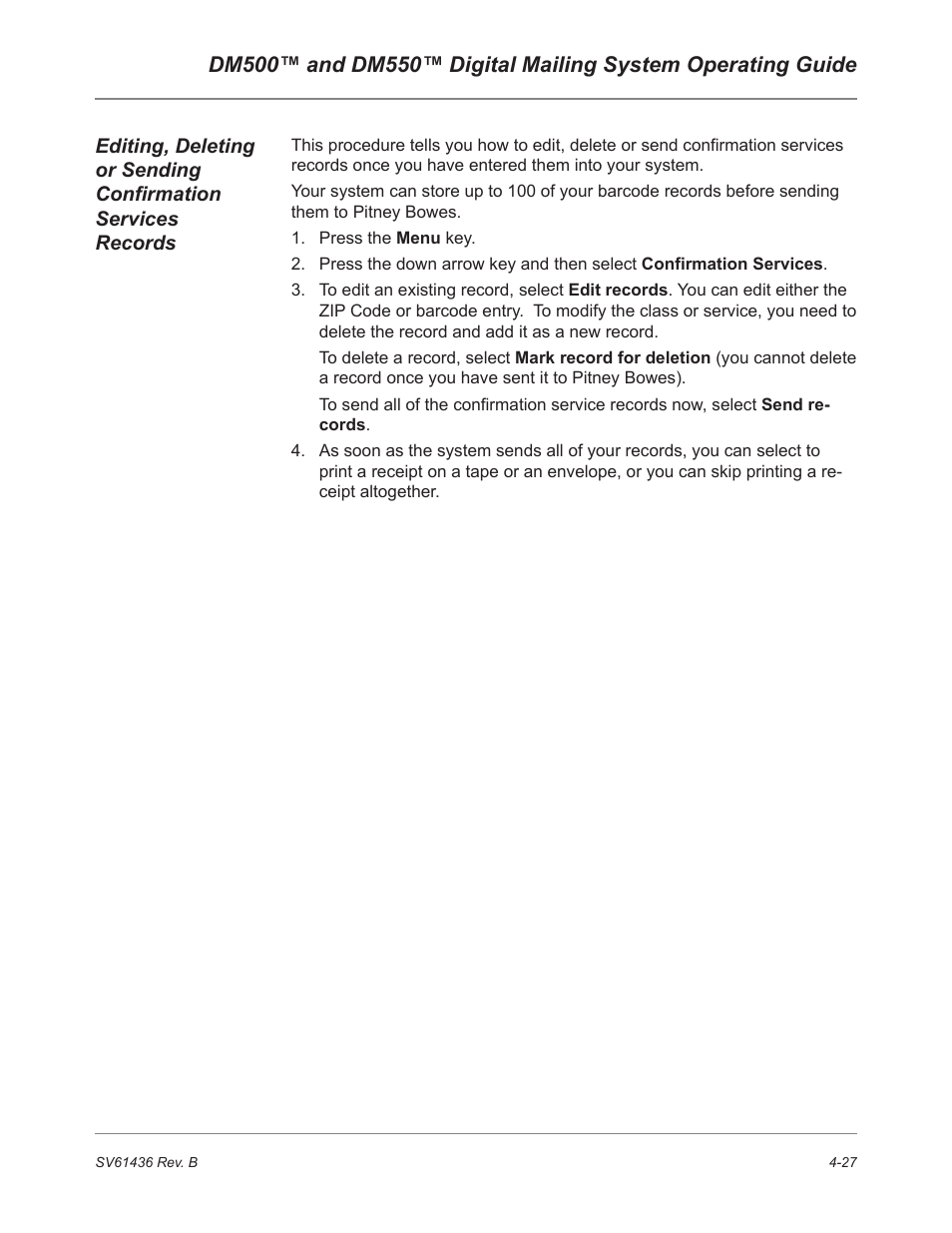 Pitney Bowes DM550 User Manual | Page 65 / 208
