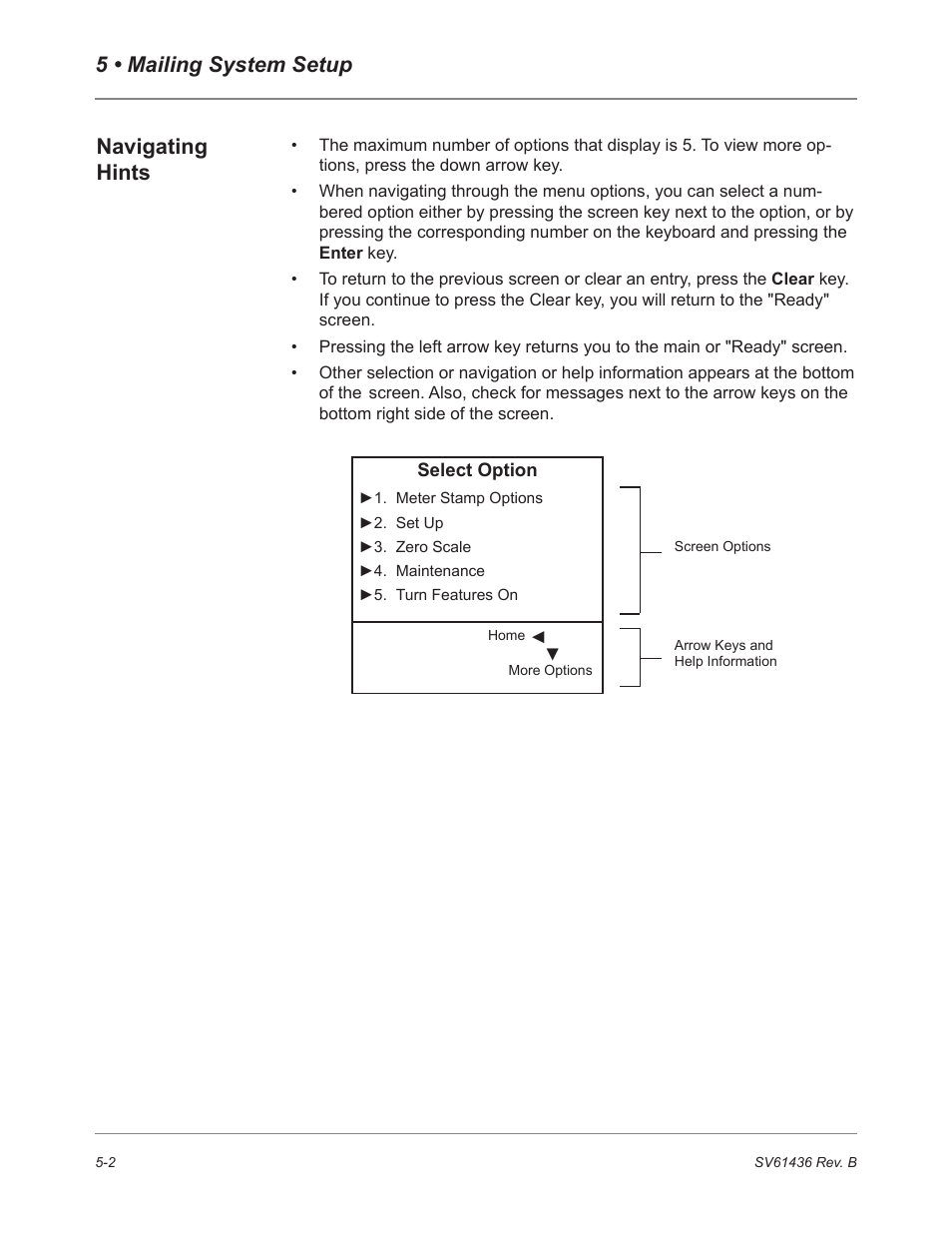 5 • mailing system setup navigating hints | Pitney Bowes DM550 User Manual | Page 70 / 208