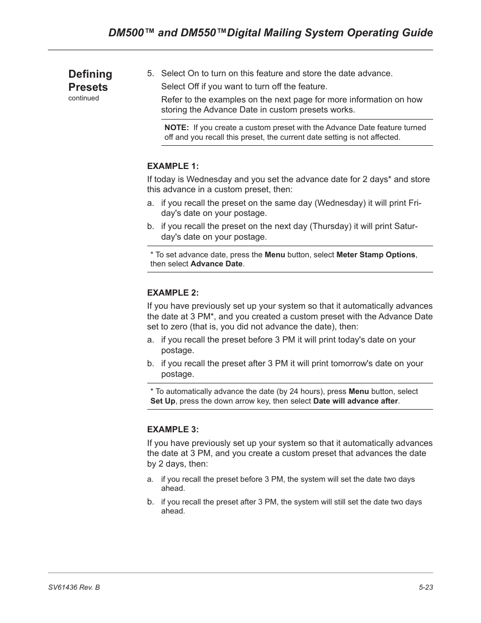 Defining presets | Pitney Bowes DM550 User Manual | Page 91 / 208