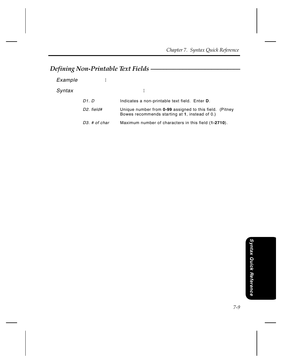 Defining non-printable text fields | Pitney Bowes J640 User Manual | Page 124 / 267