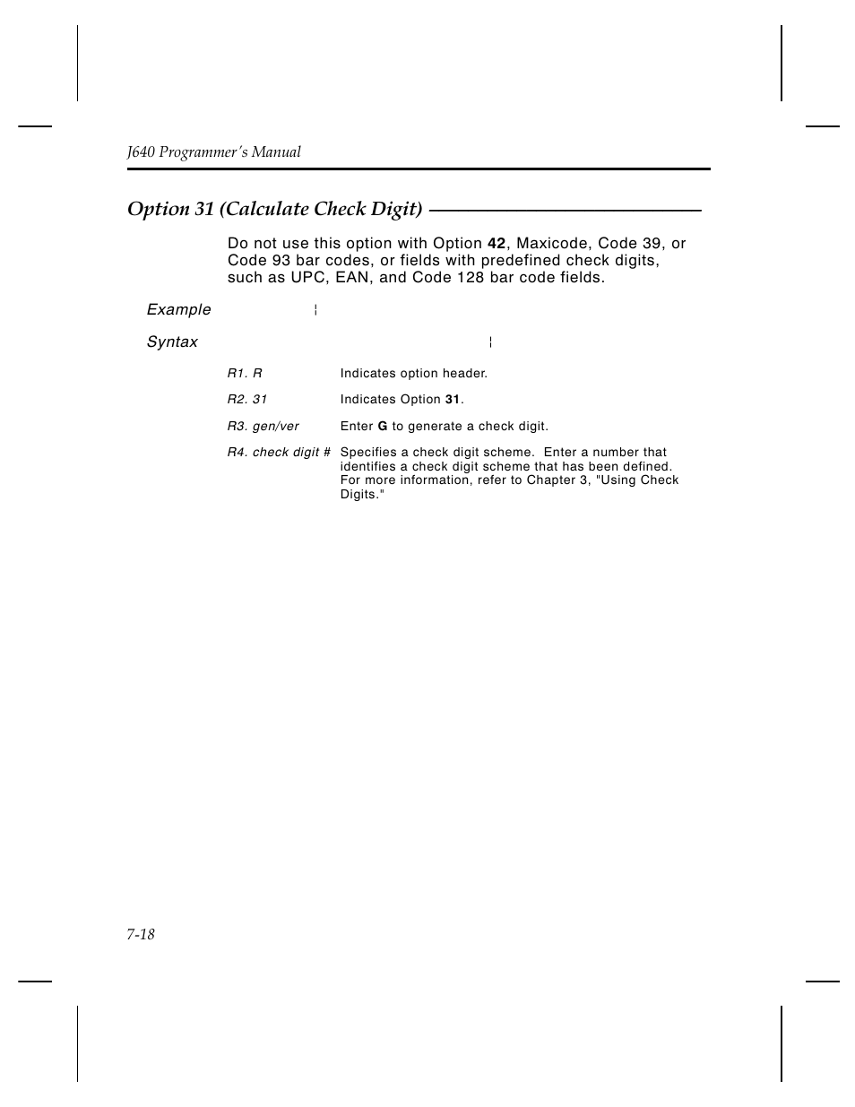 Option 31 (calculate check digit) | Pitney Bowes J640 User Manual | Page 133 / 267