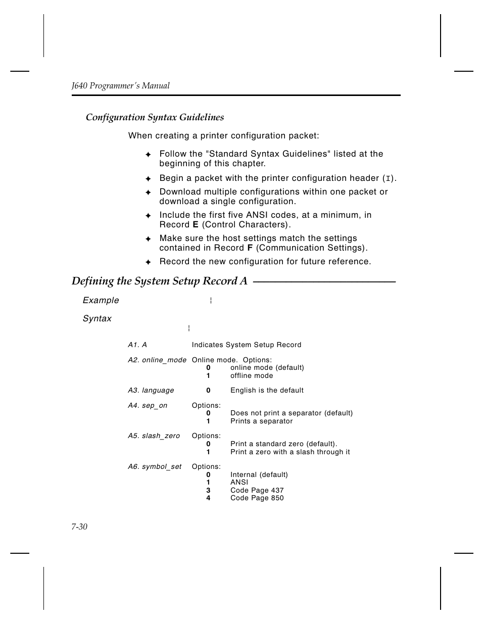 Defining the system setup record a | Pitney Bowes J640 User Manual | Page 145 / 267