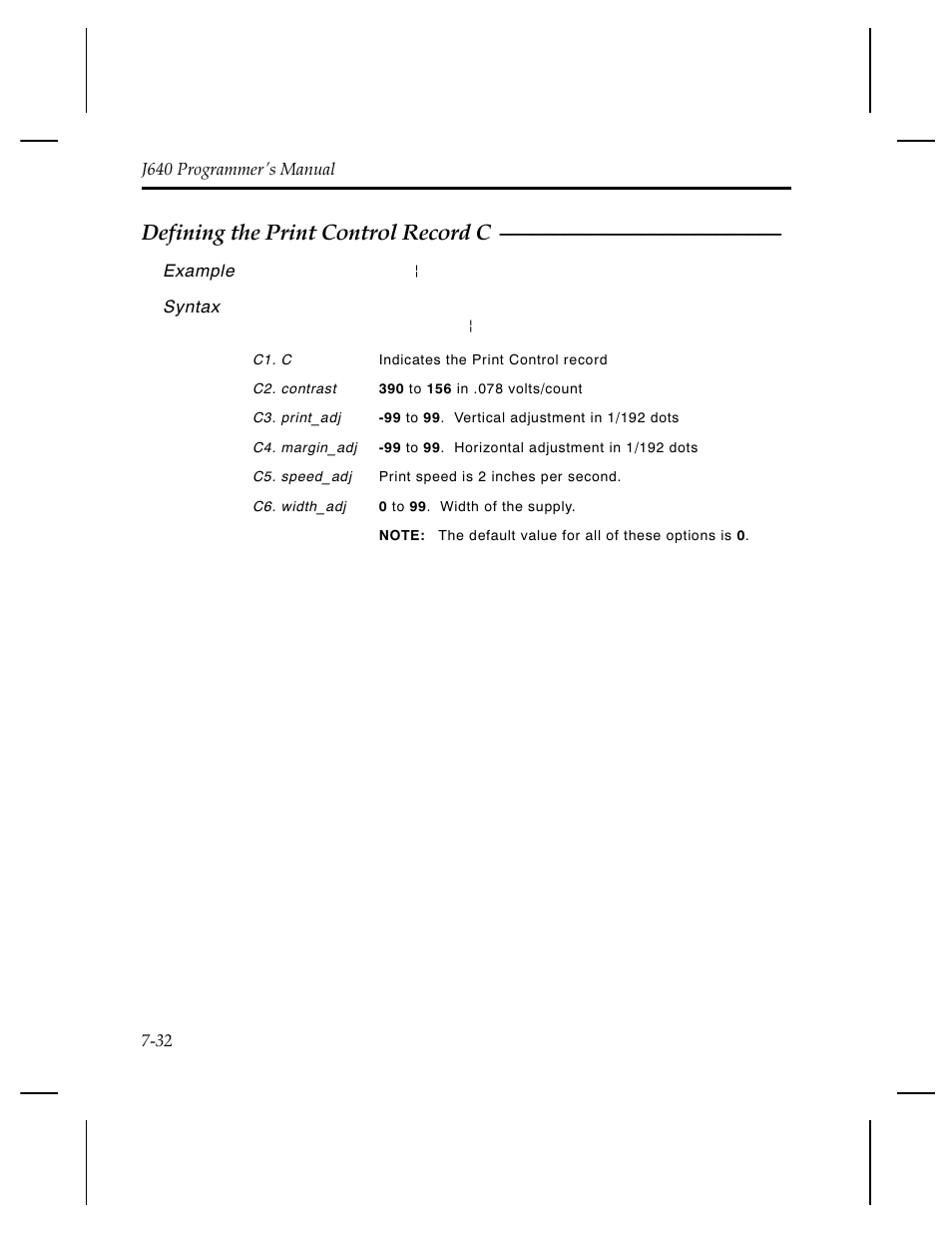 Defining the print control record c | Pitney Bowes J640 User Manual | Page 147 / 267