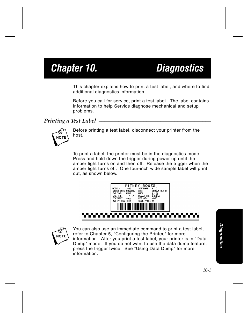 Chapter 10. diagnostics | Pitney Bowes J640 User Manual | Page 203 / 267