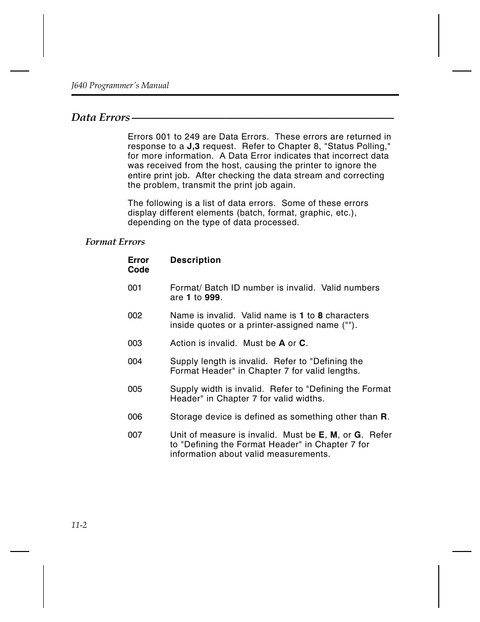 Data errors | Pitney Bowes J640 User Manual | Page 207 / 267