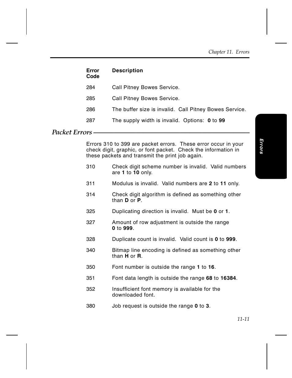 Packet errors | Pitney Bowes J640 User Manual | Page 216 / 267