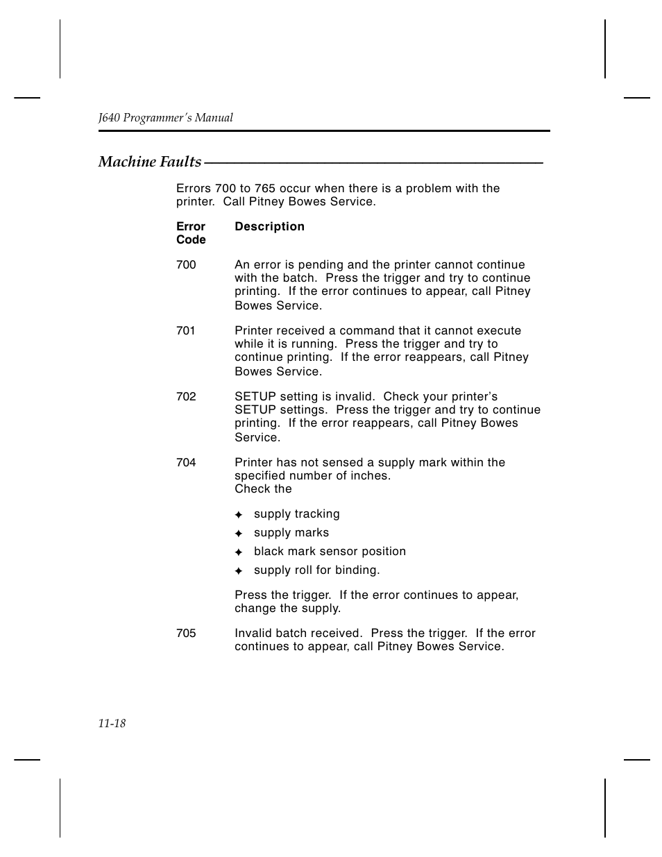 Machine faults | Pitney Bowes J640 User Manual | Page 223 / 267