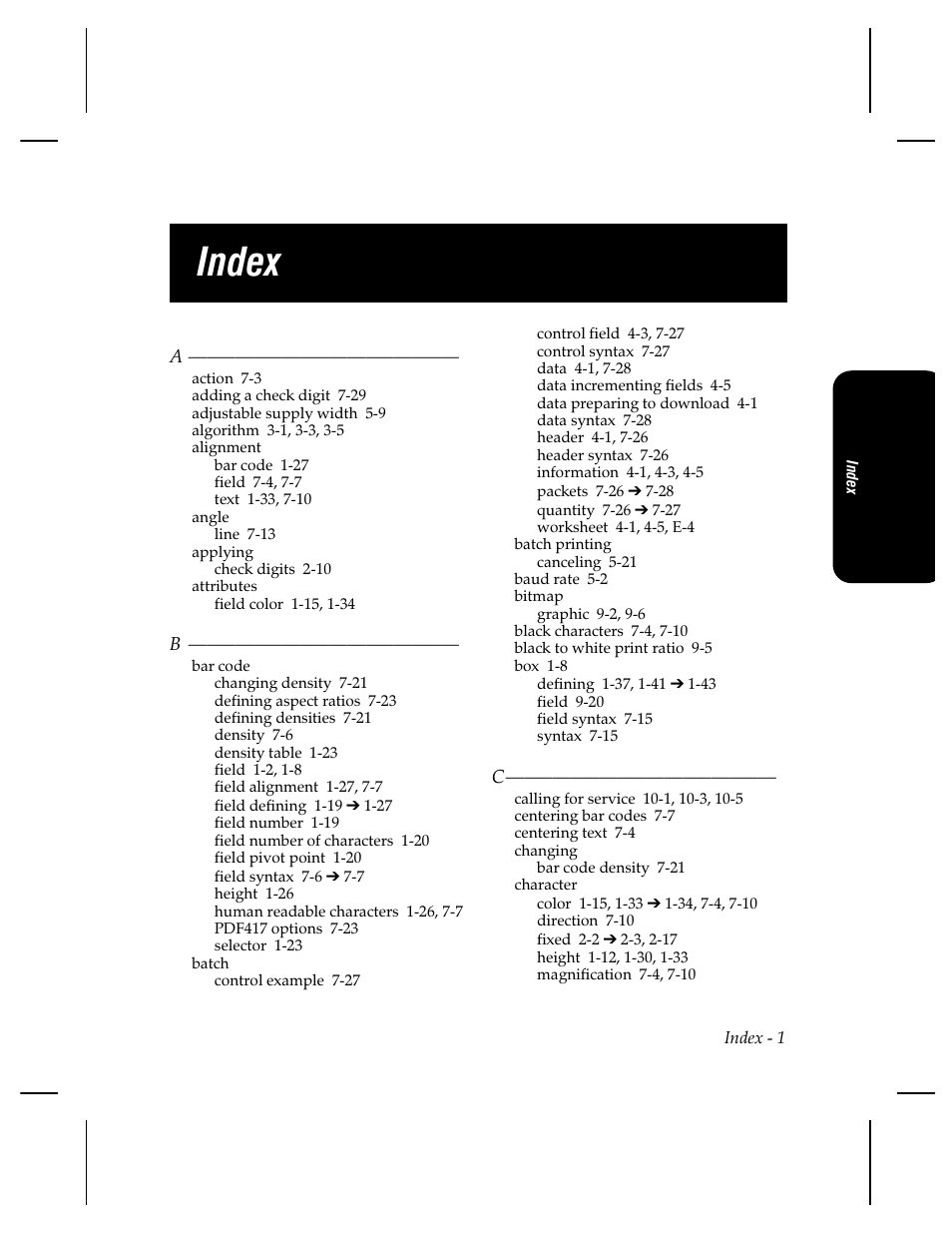 Field 1-2, 1-8, Graphic 9-2, 9-6, Chart | Run length conversion 9-38, Checklist, Clear, Color, Communication values, Compliance, Compliance label overlay | Pitney Bowes J640 User Manual | Page 258 / 267