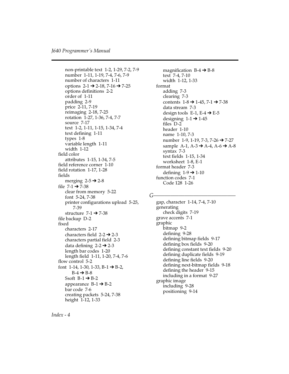 Design tools 1-5, e-1, e-4, Grids, Supply layout 1-5 | Height, Hex graphic packet, Hexadecimal chart 9-34, Including, Graphic image 9-28, Layout grid 1-5, 1-10, Length | Pitney Bowes J640 User Manual | Page 261 / 267