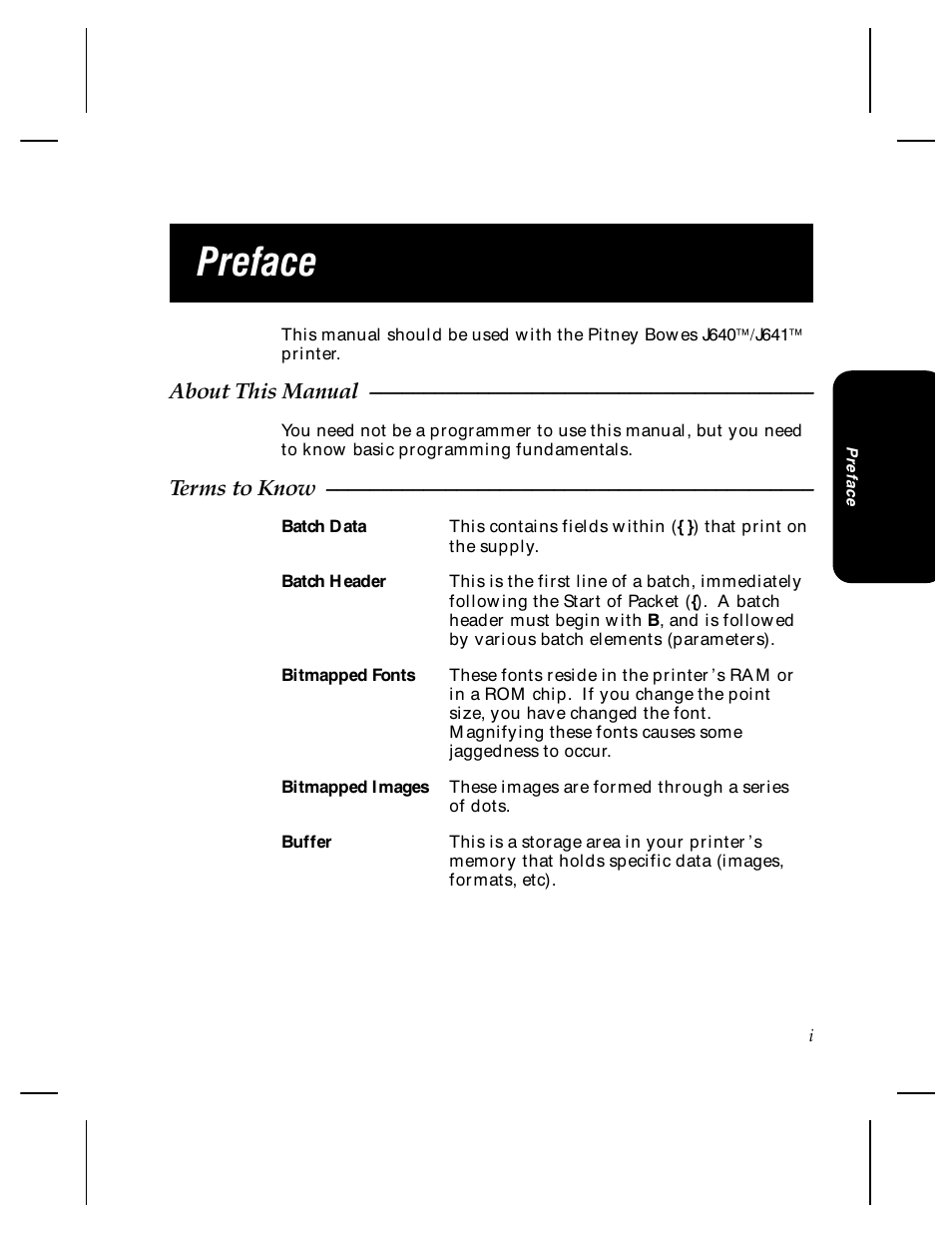 Preface | Pitney Bowes J640 User Manual | Page 3 / 267