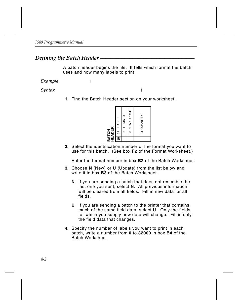 Defining the batch header | Pitney Bowes J640 User Manual | Page 82 / 267