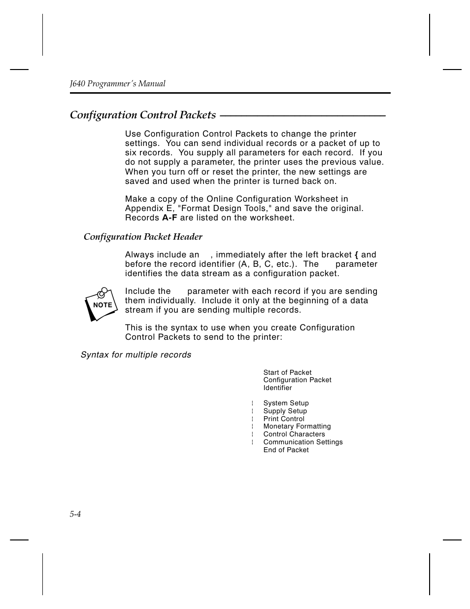 Configuration control packets | Pitney Bowes J640 User Manual | Page 90 / 267